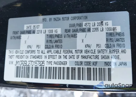 2007 Mazda Mazda5 Sport z USA, uszkodzony, nr VIN JM1CR29L270157826